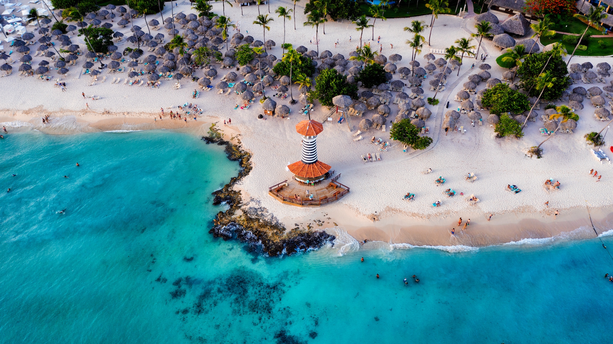 Dominican Republic Bayahibe beach Lighthouse aerial photo by drone. Crystal clear sea with beautiful beach. - Image, Wallpaper