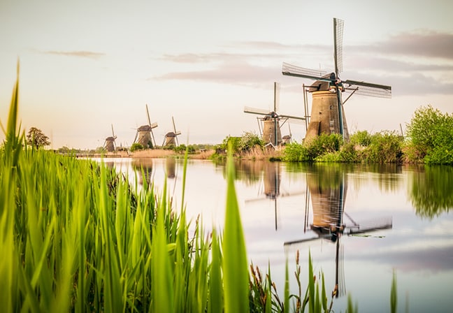 View of windmills in Holland