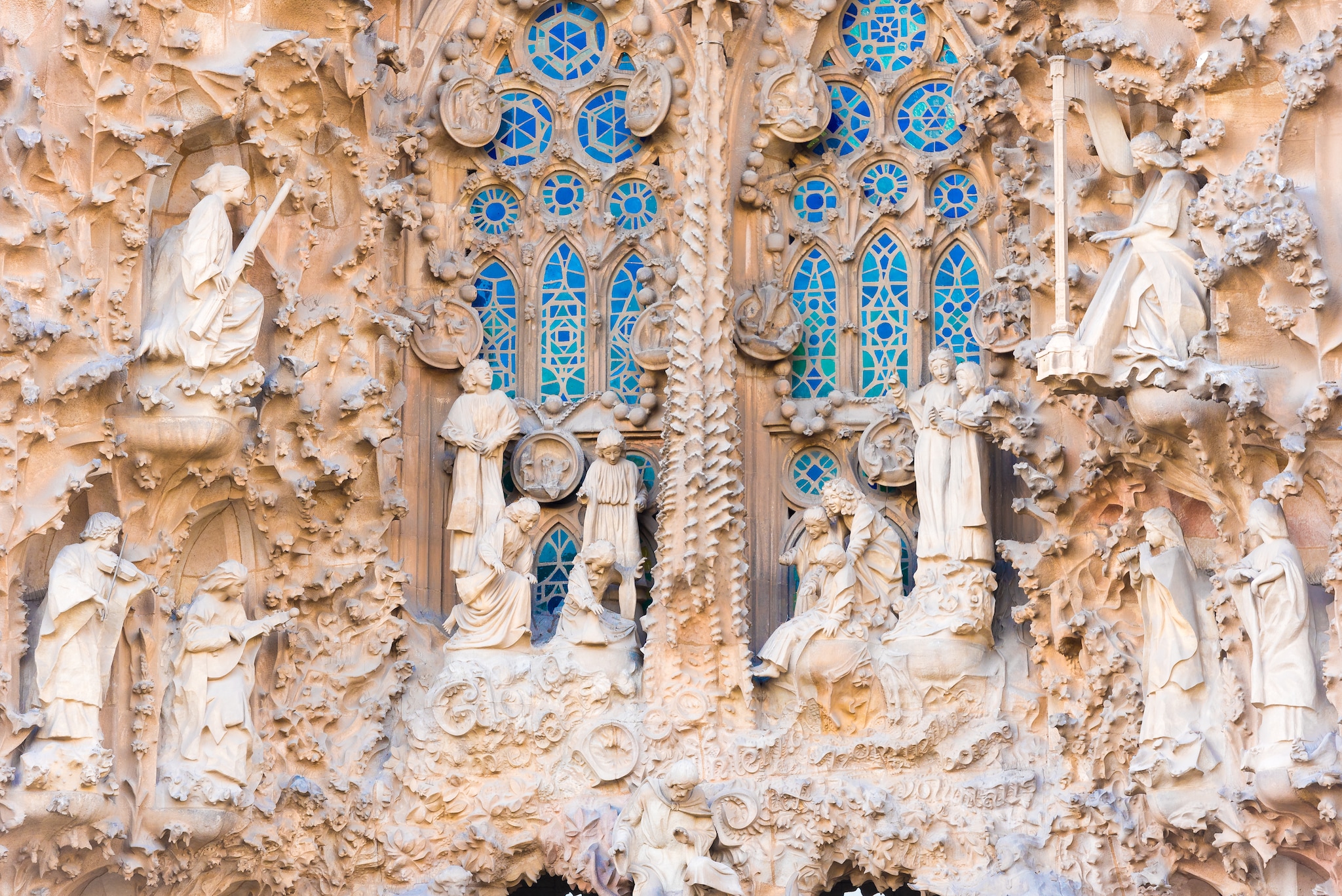BARCELONA, SPAIN - FEBRUARY 16, 2017: Cathedral of Sagrada Familia. The famous project of Antonio Gaudi. Sculptures, close-up; Shutterstock ID 662170975; project: marketing; job: marketing; client: pocruise; other: