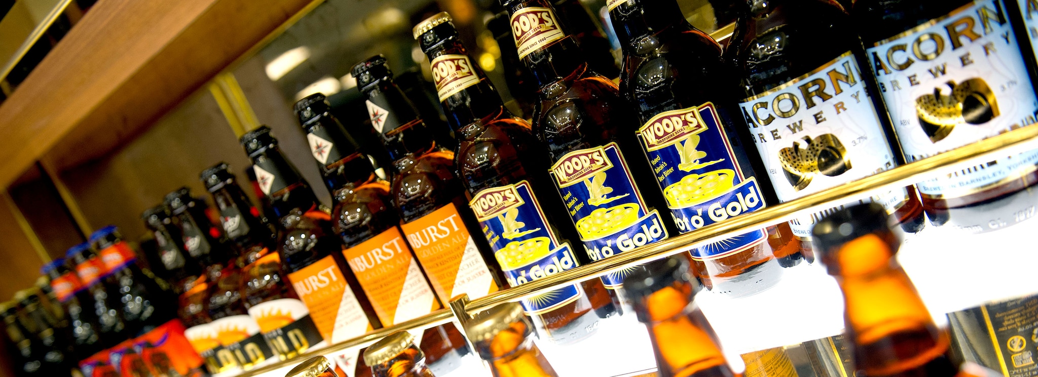 Bottled ales in Brodie's Bar on-board P&O Cruises Ship, Britannia