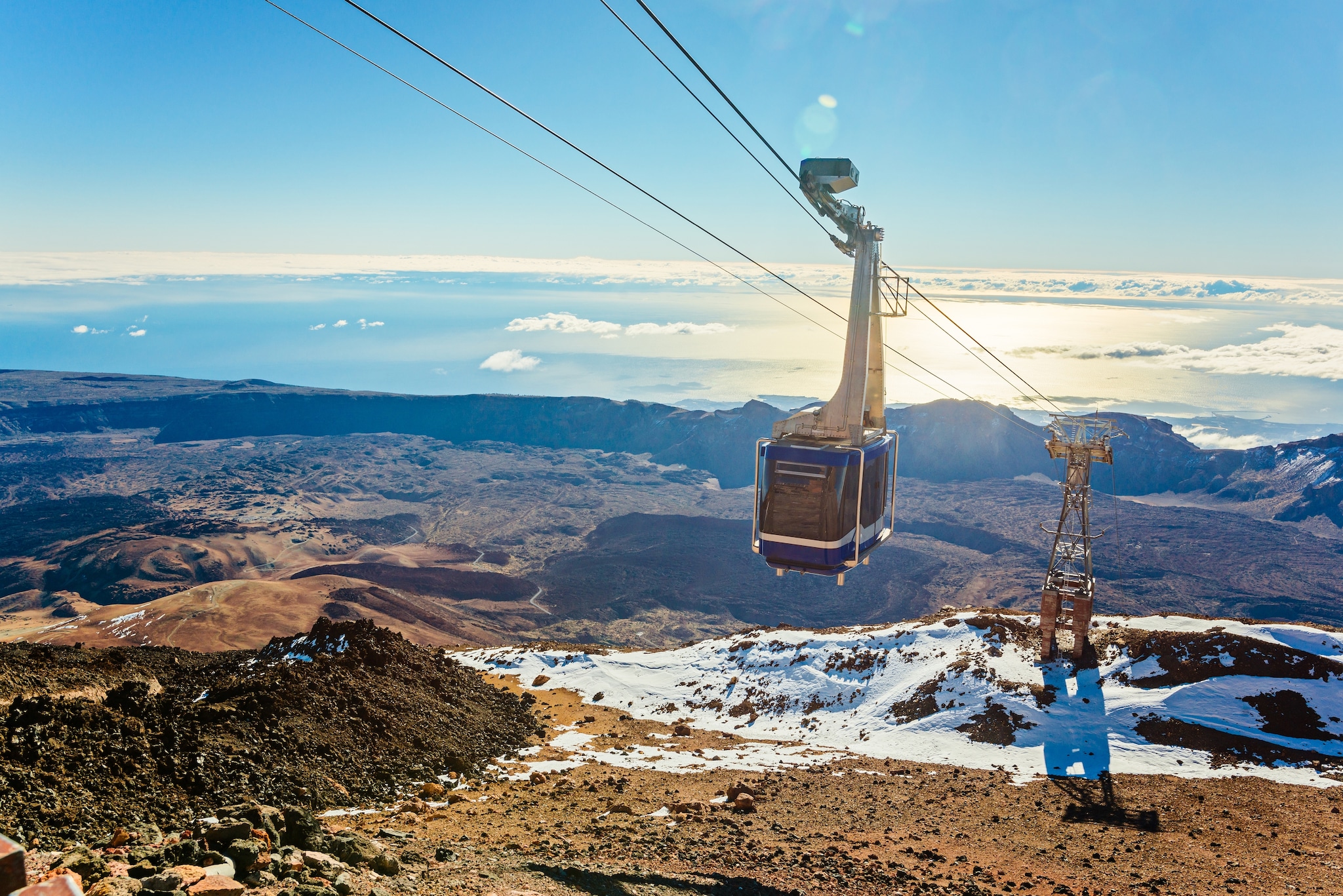 Cable cabin car on the top of volcano Teide. Tenerife. Canary Islands