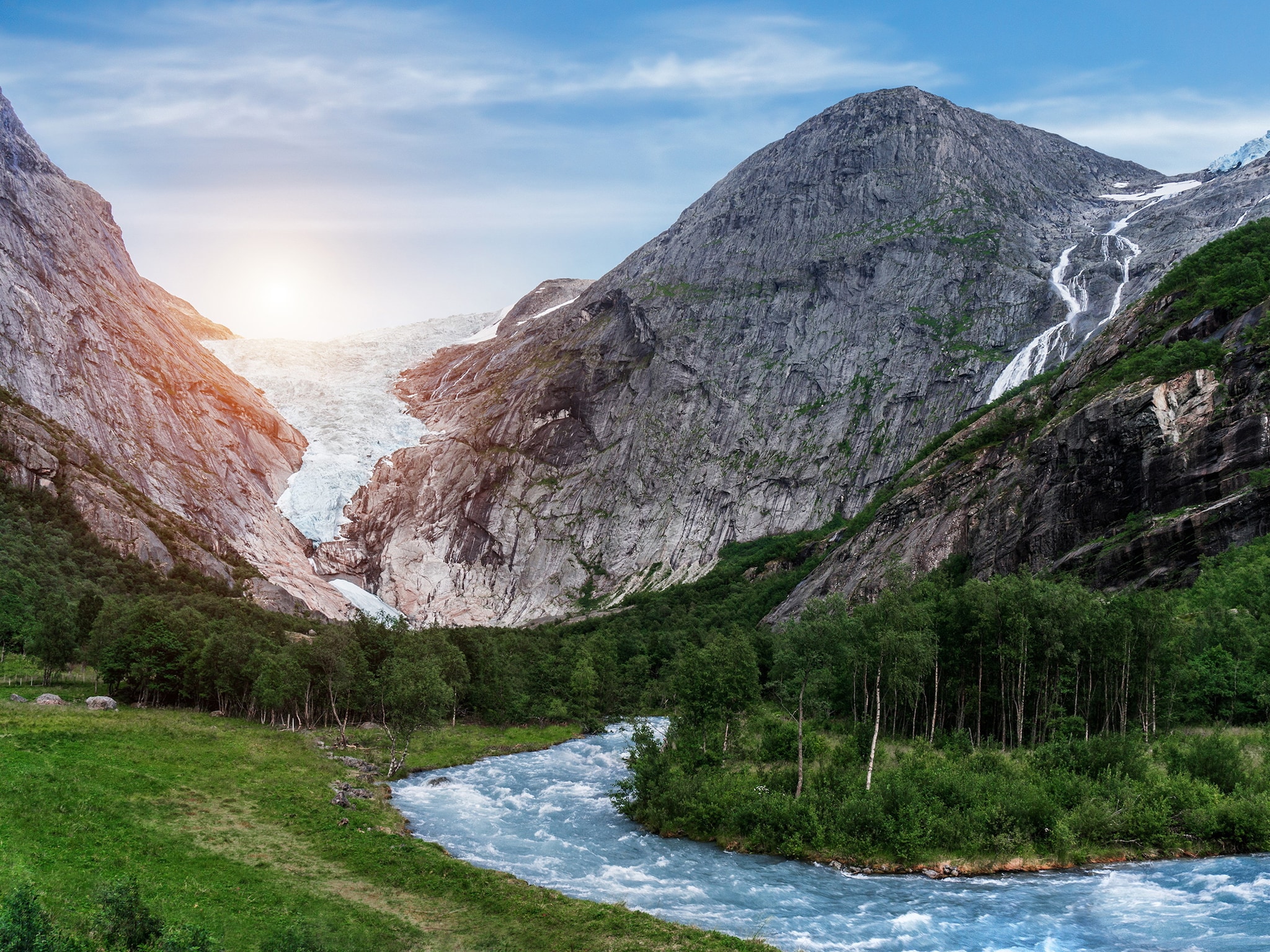 Glacier between two mountains in Norway