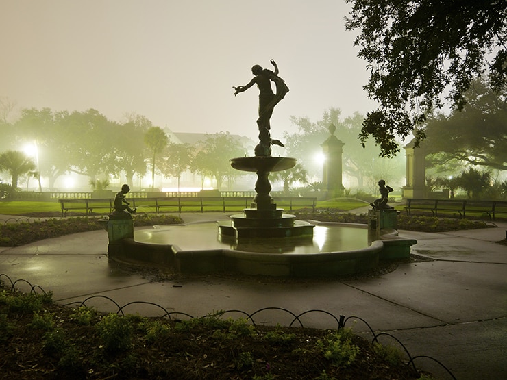 Silhouette of fountain in New Orleans