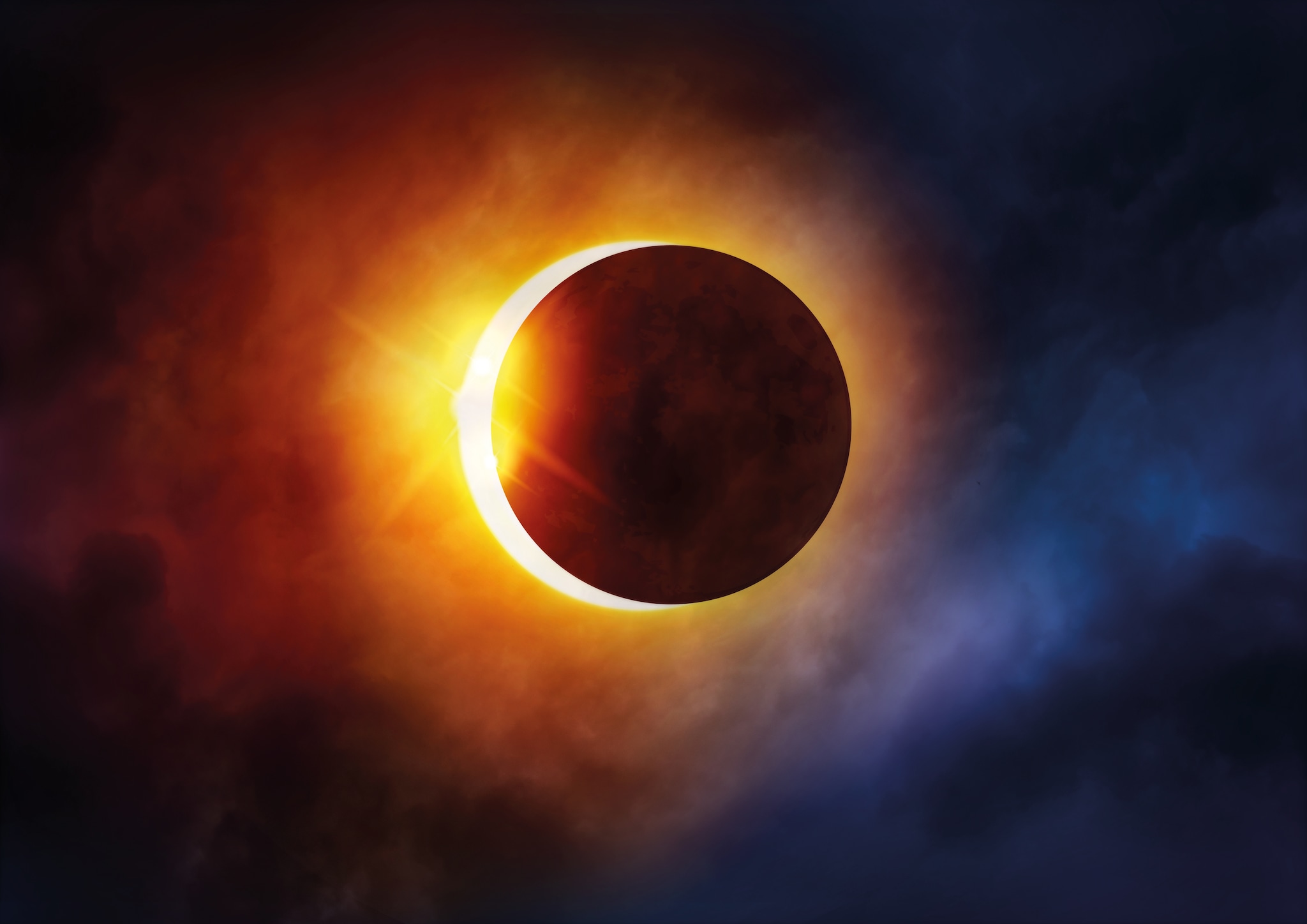 Solar Eclipse. The moon moving in front of the sun. Illustration